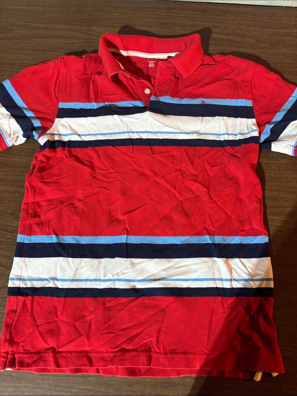 Tommy Hilfiger Red Polo with Blue and White Stripes
